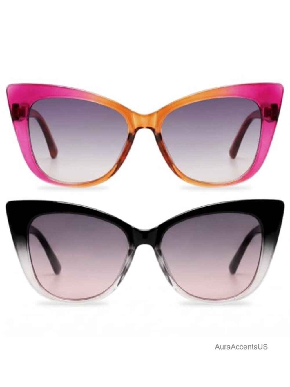 2 Pc Cat Eye Sunglasses Retro Square Frame UV Protection Women